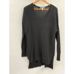 Autumn Cashmere Tunic Long Sweater‎ Open Knit Women Small Black V Neck Oversized